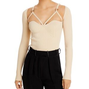 NICHOLAS Janine top. Blush Ribbed Long-Sleeve Knit Top with Bust Seams